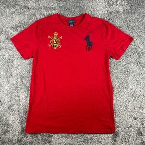 Vintage Polo Ralph Lauren Shirt Kids Large 14-16 Red Spain Big Pony Crest Cotton